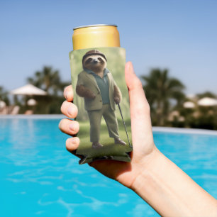 "Slow and Steady: A Sloth Is Dressed for Golf  Seltzer Can Cooler