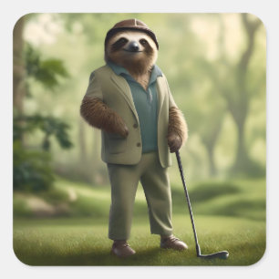 "Slow and Steady: A Sloth Is Dressed for Golf Square Sticker