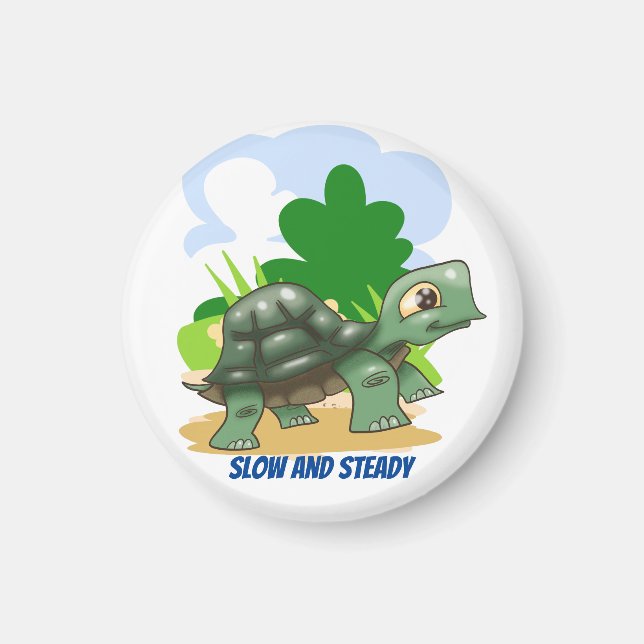 Slow and Steady Cartoon Turtle Magnet (Front)