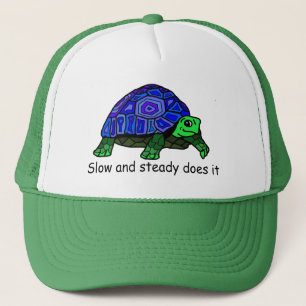 Slow and steady does it.  Cartoon  tortoise Trucker Hat