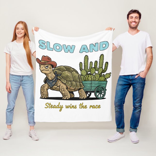 Slow and Steady Motivation Turtle Illustration Fleece Blanket (In Situ)