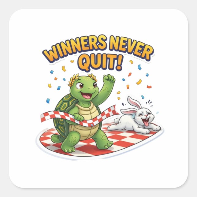Slow and Steady Wins Motivational Turtle Square Sticker (Front)