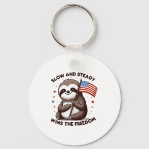 Slow And Steady Wins The Freedom 4th Of July Sloth Key Ring