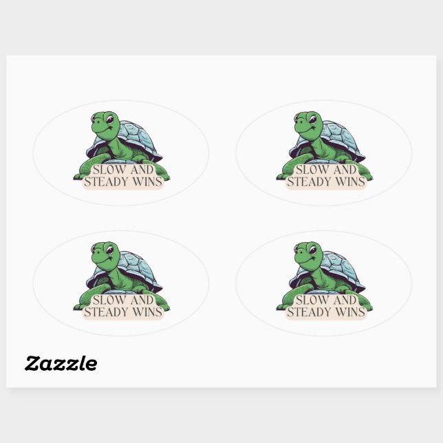 Slow And Steady Wins Turtle  Oval Sticker (Sheet)