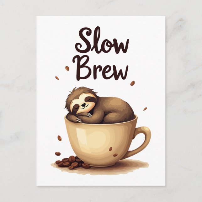 Slow Brew Coffee Sloth Postcard (Front)