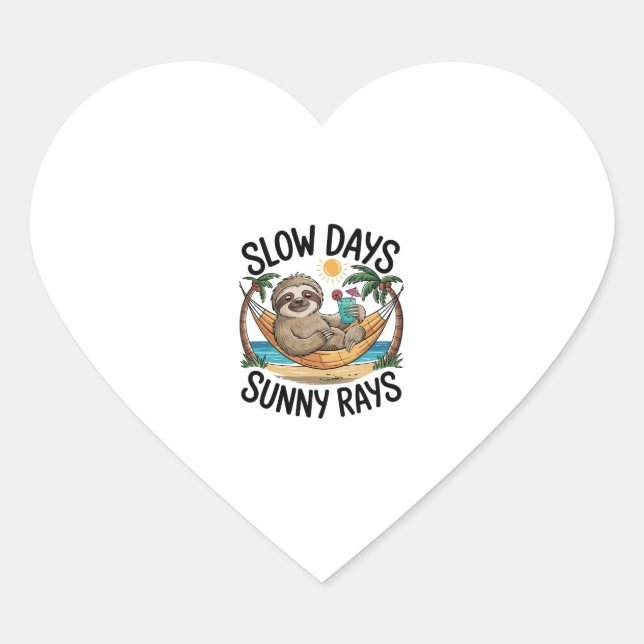 Slow Days Sunny Vibes Sloth Hammock Trop Heart Sticker (Front)