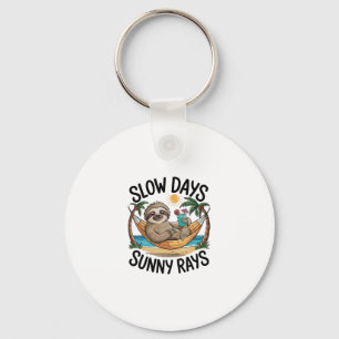Slow Days Sunny Vibes Sloth Hammock Trop Key Ring