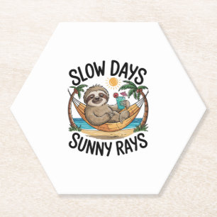 Slow Days Sunny Vibes Sloth Hammock Trop Paper Coaster
