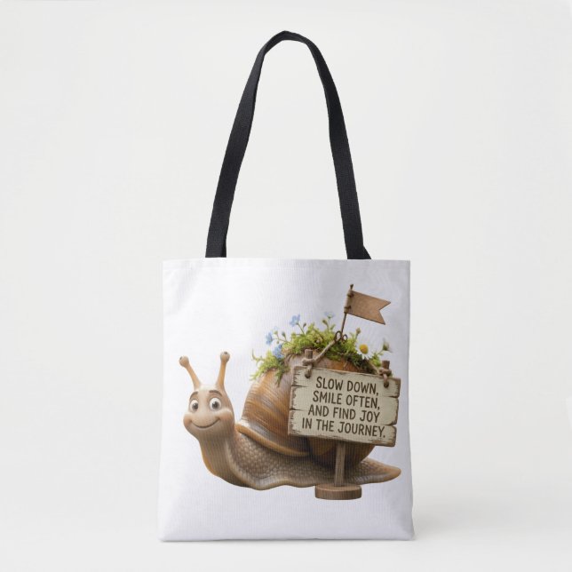Slow Down & Find Joy Snail Cute Tote Bag (Front)