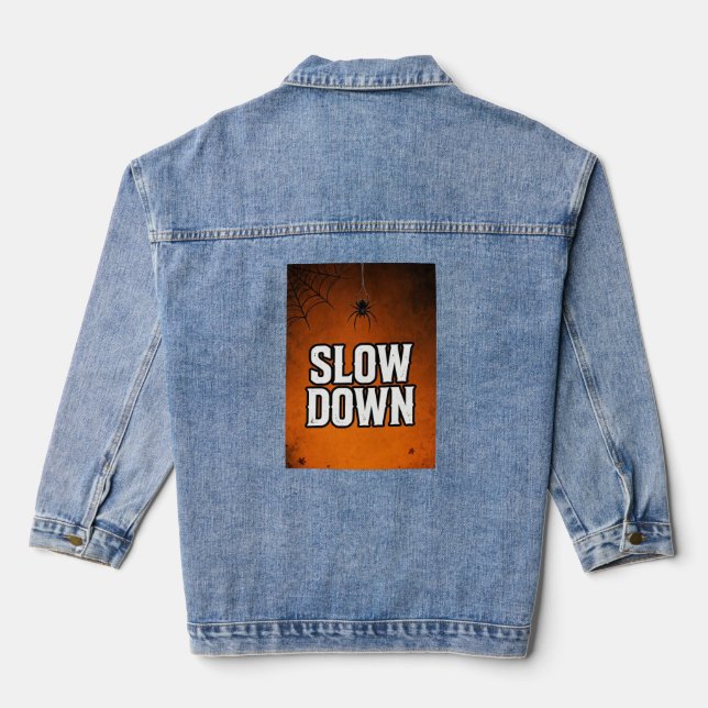 Slow Down Funny Retro Sunset Denim Jacket (Back)