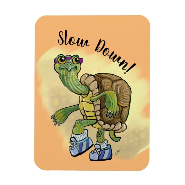 Slow Down, Turtle Fast Cute Running Terrapin Magnet (Vertical)