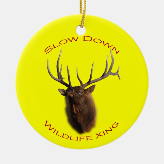 Slow Down Wildlife Crossing Ceramic Tree Decoration (Front)