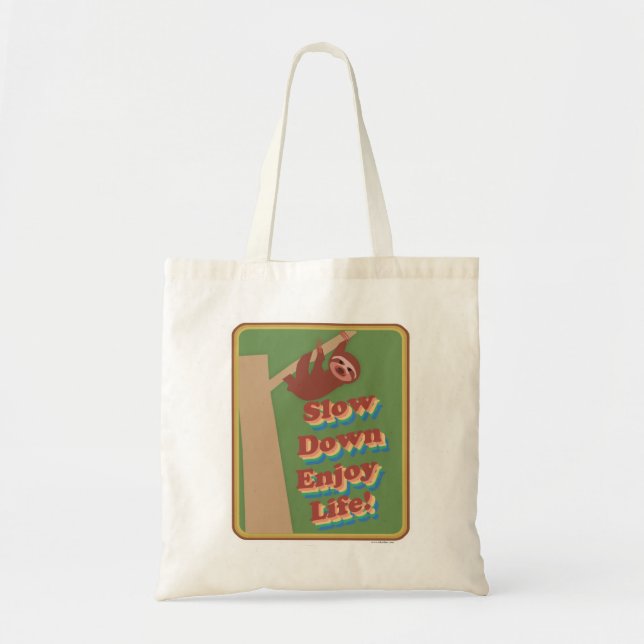Slow Funny Retro Sloth Epic Animal Motto Art Tote Bag (Front)