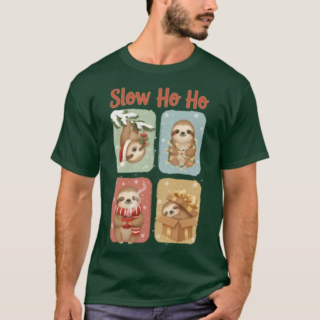 Slow Ho Ho Funny Sloth Design T-Shirt (Front)