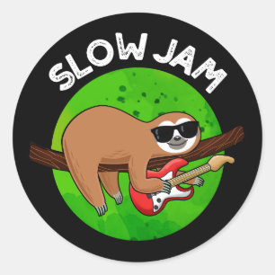 Slow Jam Funny Music Animal Pun Dark BG Classic Round Sticker