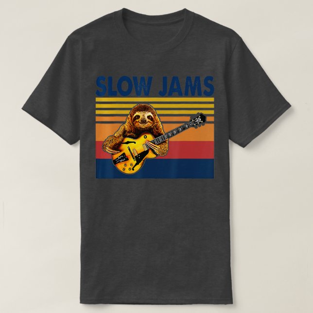 Slow Jams GUITAR Funny Sloth Play Guitar  T-Shirt (Design Front)