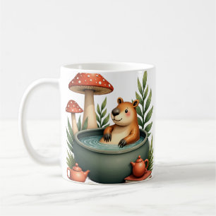 Slow Life Capybara Hot Spring Mushroom Cottagecore Coffee Mug