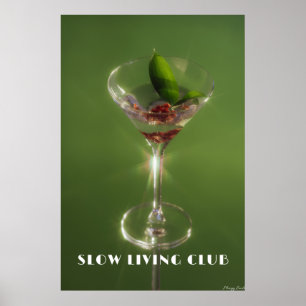 Slow Living Club: Emerald Martini & Botanical Art Poster