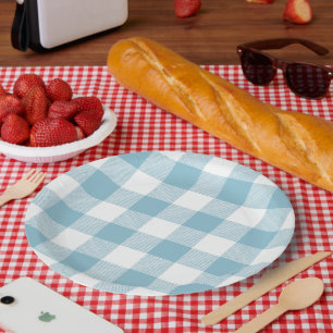 Slow-Living Ice Blue Check Paper Plate