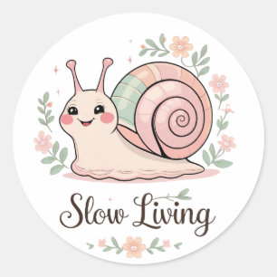 Slow Living   Pastel Snail Floral  Classic Round Sticker