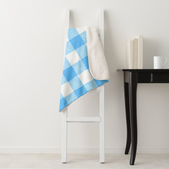 Slow-Living Summer Sky Check Sherpa Blanket (In Situ)