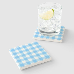 Slow-Living Summer Sky Check Stone Coaster