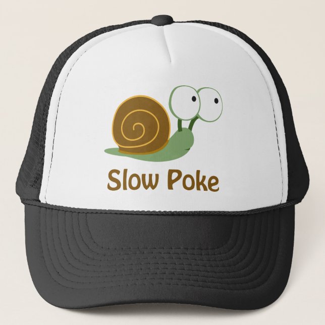 Slow Poke - Green and Brown Snail Trucker Hat (Front)