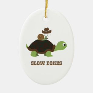 Slow Pokes - cowboy snail and turtle Ceramic Tree Decoration