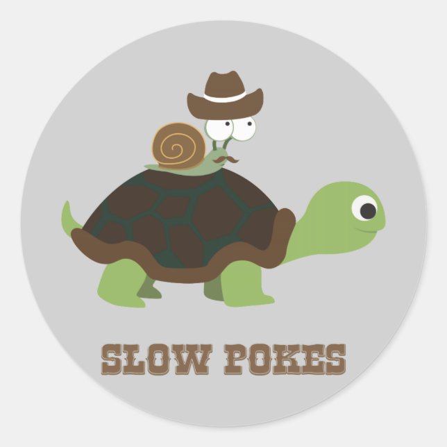 Slow Pokes - cowboy snail and turtle Classic Round Sticker (Front)
