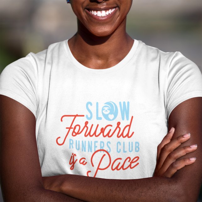 Slow Runners Club Funny Quote Blue Orange Text  T-Shirt (Creator Uploaded)