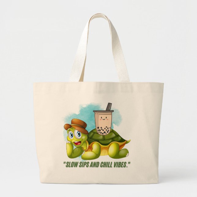 SLOW SIPS AND CHILL VIBES  LARGE TOTE BAG (Front)