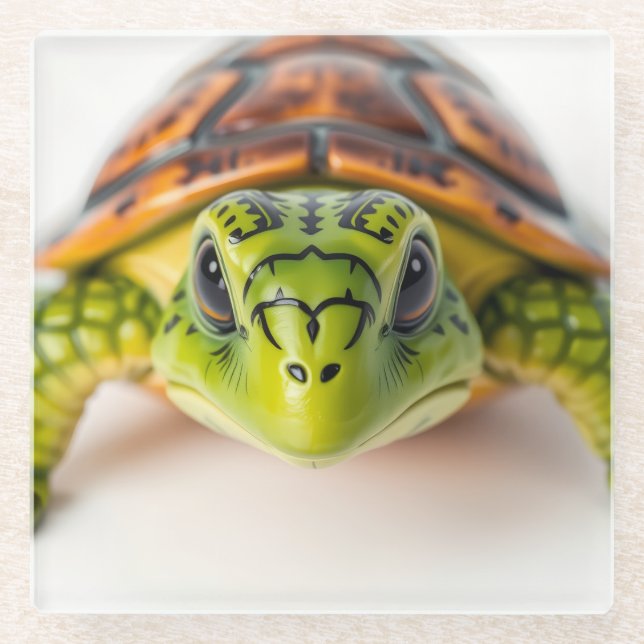 Slow & Steady Turtle Vibes Glass Coaster (Front)