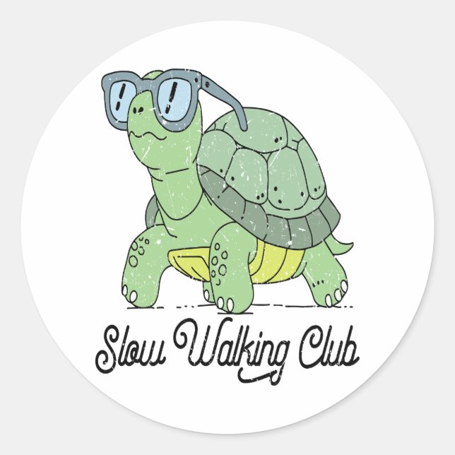 Slow Walking Club Cute Funny Turtle Classic Round Sticker (Front)