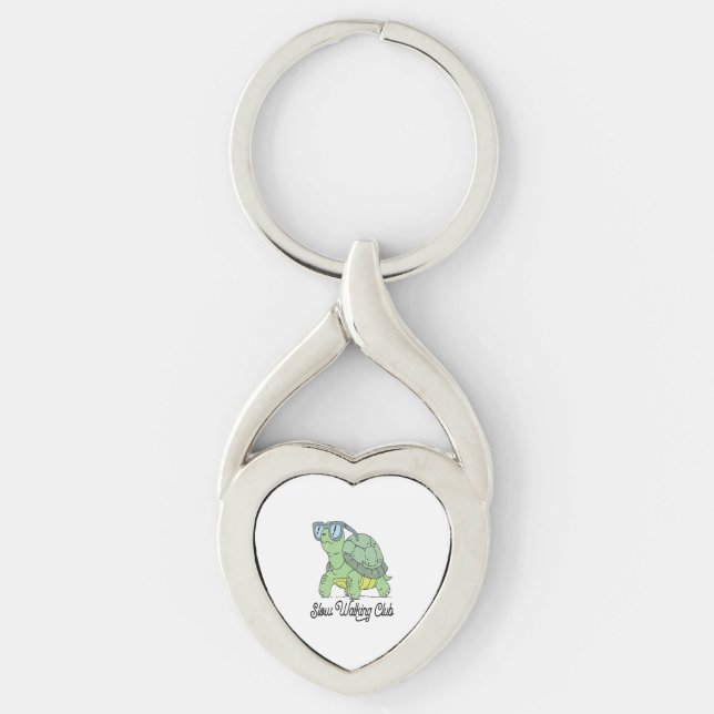 Slow Walking Club Cute Funny Turtle Key Ring (Front)