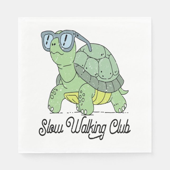 Slow Walking Club Cute Funny Turtle Napkin (Front)