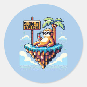 Slow WiFi Zone - Funny Pixel Art Sloth Vacation Classic Round Sticker