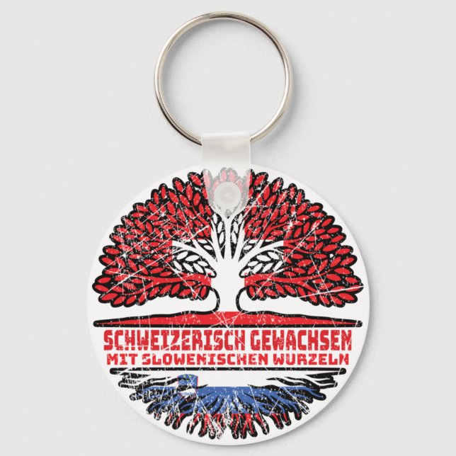 Slowenien Slowenisch Schweizer Schweiz Baum Wurzel Key Ring (Front)