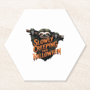 Slowly Creeping This Halloween - Creepy Sloth Clas Paper Coaster
