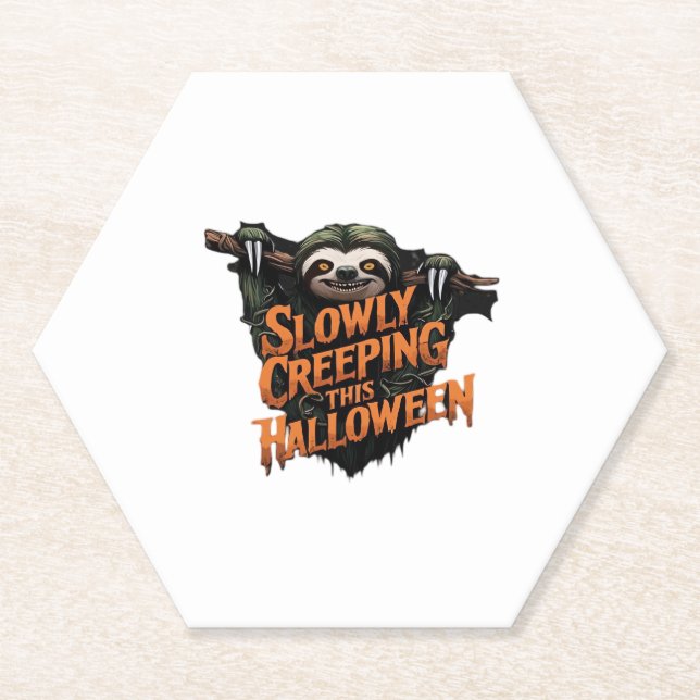 Slowly Creeping This Halloween - Creepy Sloth Clas Paper Coaster (Front)