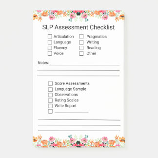 SLP Assessment Checklist- Post It pad Post-it Notes