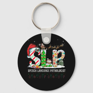 SLP Speech Language Pathologist Santa Christmas Key Ring