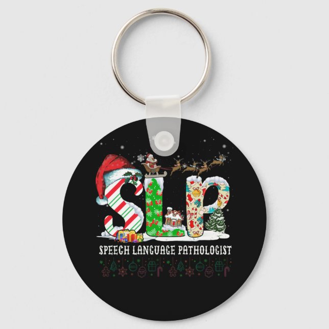 SLP Speech Language Pathologist Santa Christmas Key Ring (Front)