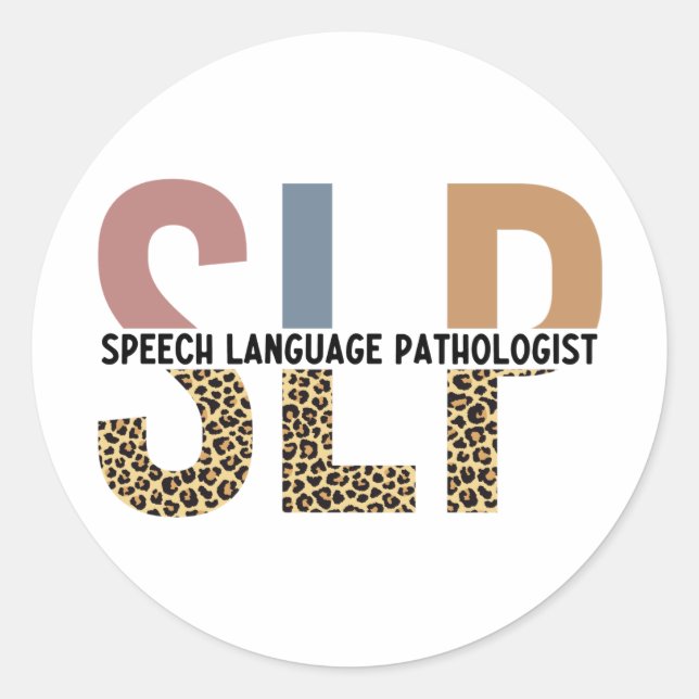 SLP Speech Pathologist Leopard Print Typography Classic Round Sticker (Front)