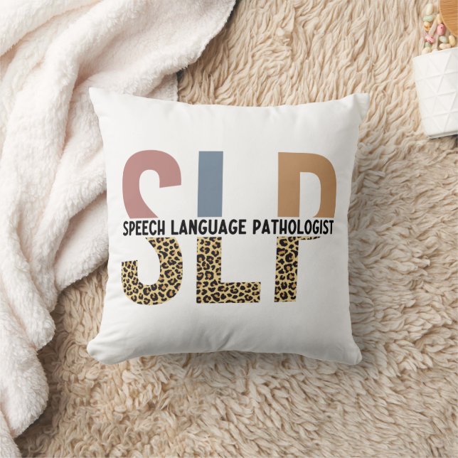 SLP Speech Pathologist Leopard Print Typography Cushion (Blanket)