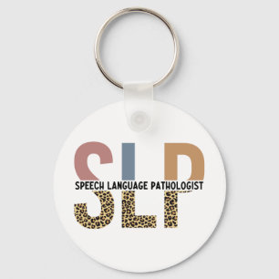 SLP Speech Pathologist Leopard Print Typography Key Ring