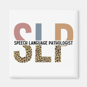 SLP Speech Pathologist Leopard Print Typography Magnet