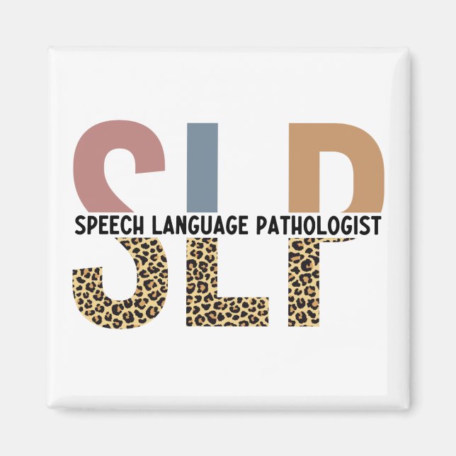 SLP Speech Pathologist Leopard Print Typography Magnet (Front)