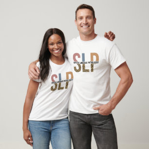 SLP Speech Pathologist Leopard Print Typography T-Shirt