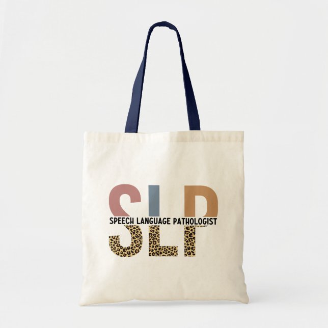 SLP Speech Pathologist Leopard Print Typography Tote Bag (Front)