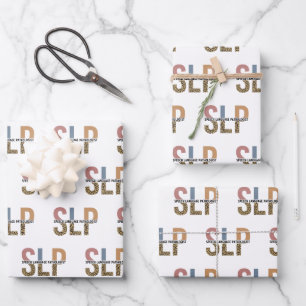 SLP Speech Pathologist Leopard Print Typography Wrapping Paper Sheet